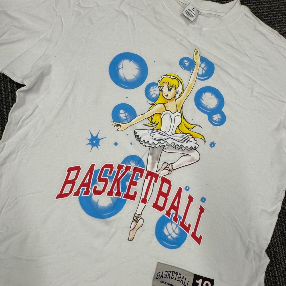 Basketball Skateboards Anime Graphic TShirt Mens Large White Ballet Dancer Print